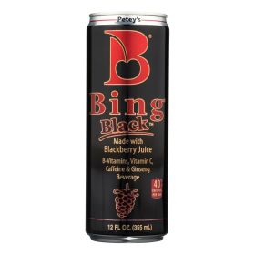 Petey's Bing Black B-vitamins Vitamin C Caffeine & Ginseng Beverage - Case Of 24 - 12 Fz