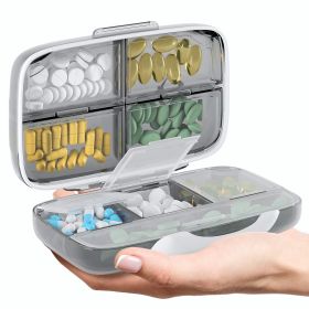 Travel Pill Organizer Airtight Medicine Case for Traveling Portable Pharmacy Box with Labels Vitamin Container 8 Compartment Supplement Medication Hol