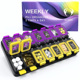 Weekly Pill Organizer 2 Times A Day Airtight Pill Box 7 Day Am Pm Vitamin Case Extra Large Medicine Container Two Week Supplement Holder Daily Medicat