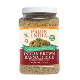 Pride Of India - Extra Long Brown Basmati Rice - Naturally Aged Healthy Grain (size: 3 LB)